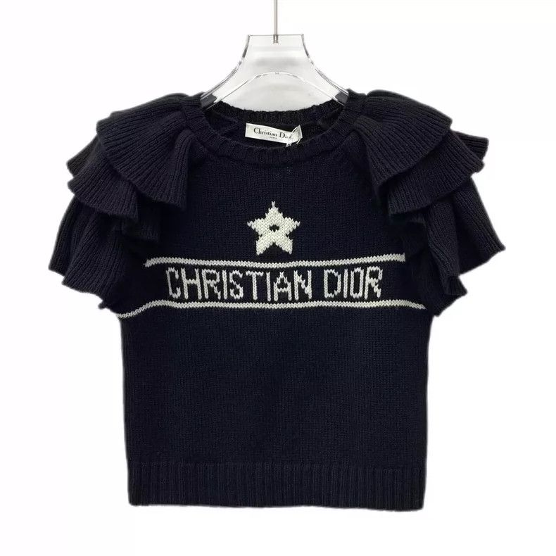 Dior Christian Dior Black Ruffled Knit Short Sleeve Top-dmc Size US XS / EU 42 / 0 - 1 Thumbnail