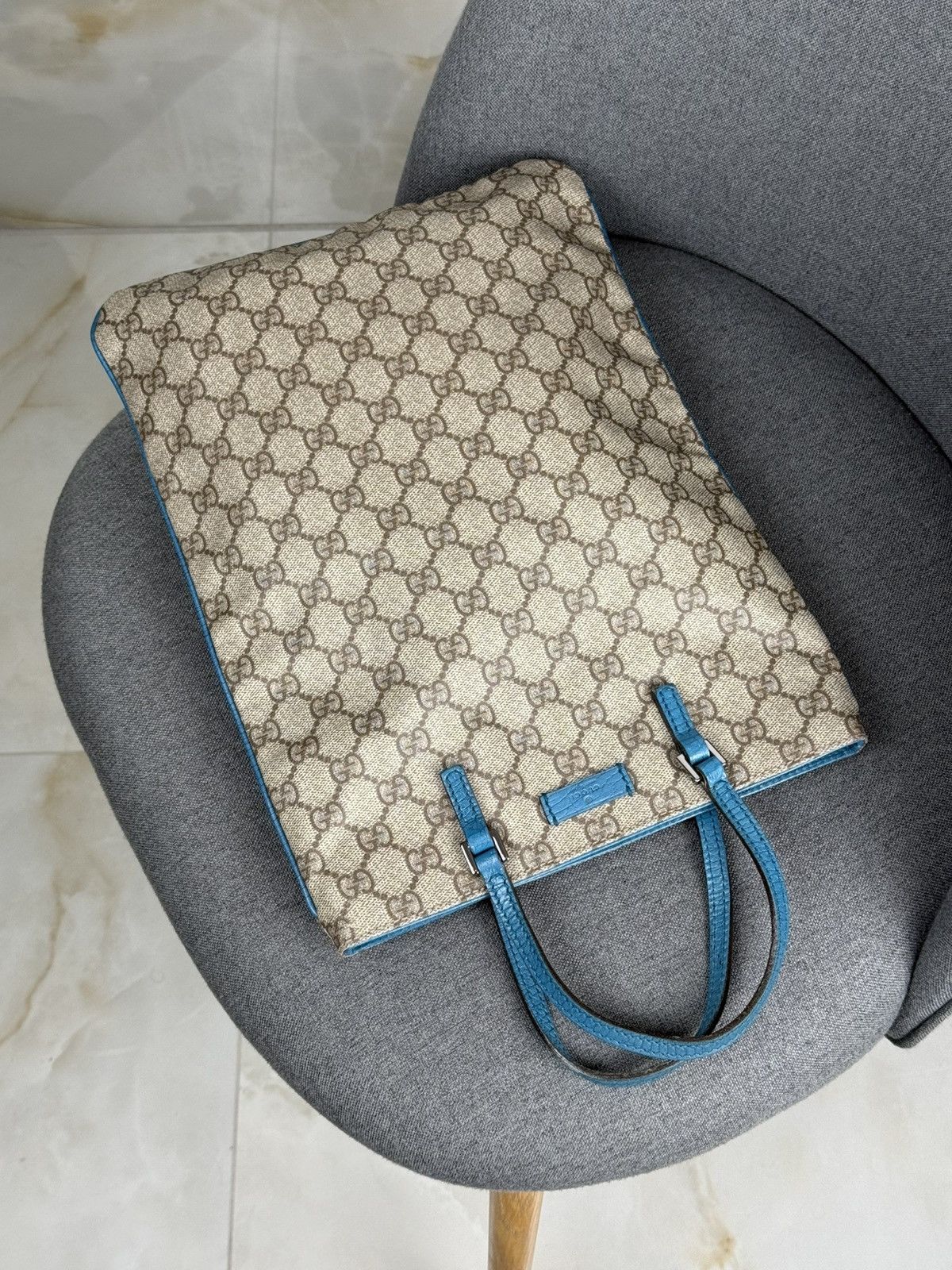 Gucci GUCCI Leather Tote Bag GG Pattern Blue women Handbag Size ONE SIZE - 3 Thumbnail
