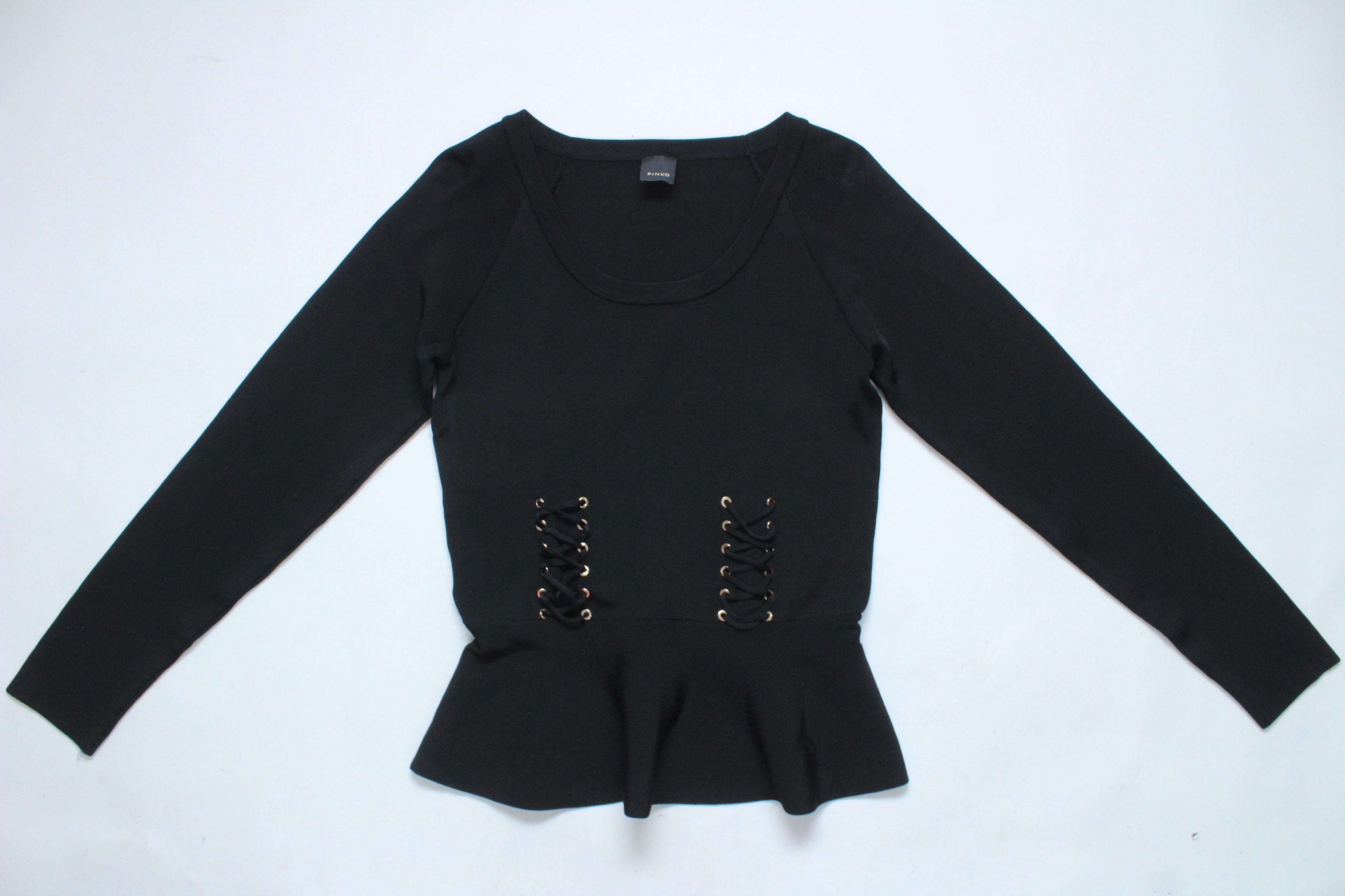 Pinko Pinko Naxos Lace-Up Corset Knit Peplum Blouse Black Size L / US 10 / IT 46 - 4 Thumbnail