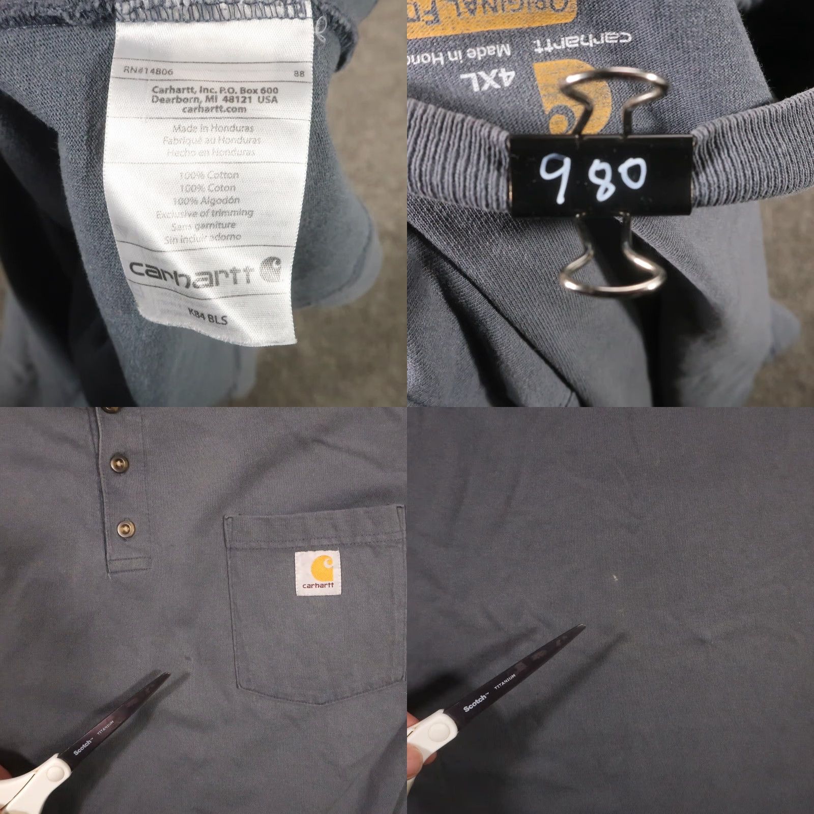 Carhartt VINTAGE Carhartt Henley Shirt Mens 4XL Charcoal Pocket Tee Original Breathable Cotton Size US XXL / EU 58 / 5 - 8 Thumbnail