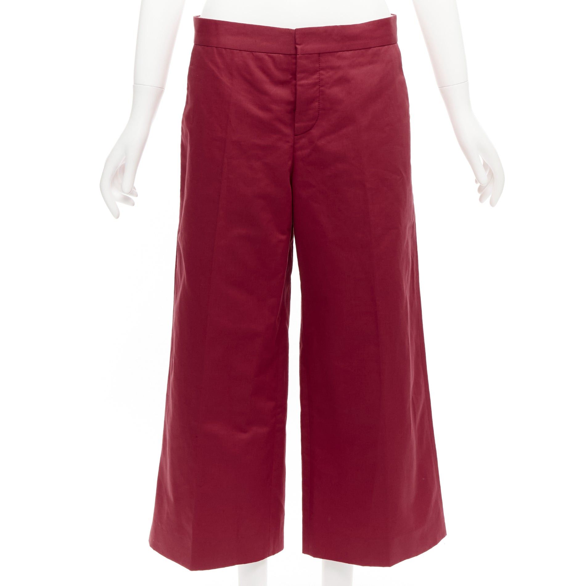 Marni MARNI red cotton linen minimal classic wide cropped pants IT40 S Size 27" / US 4 / IT 40 - 1 Thumbnail