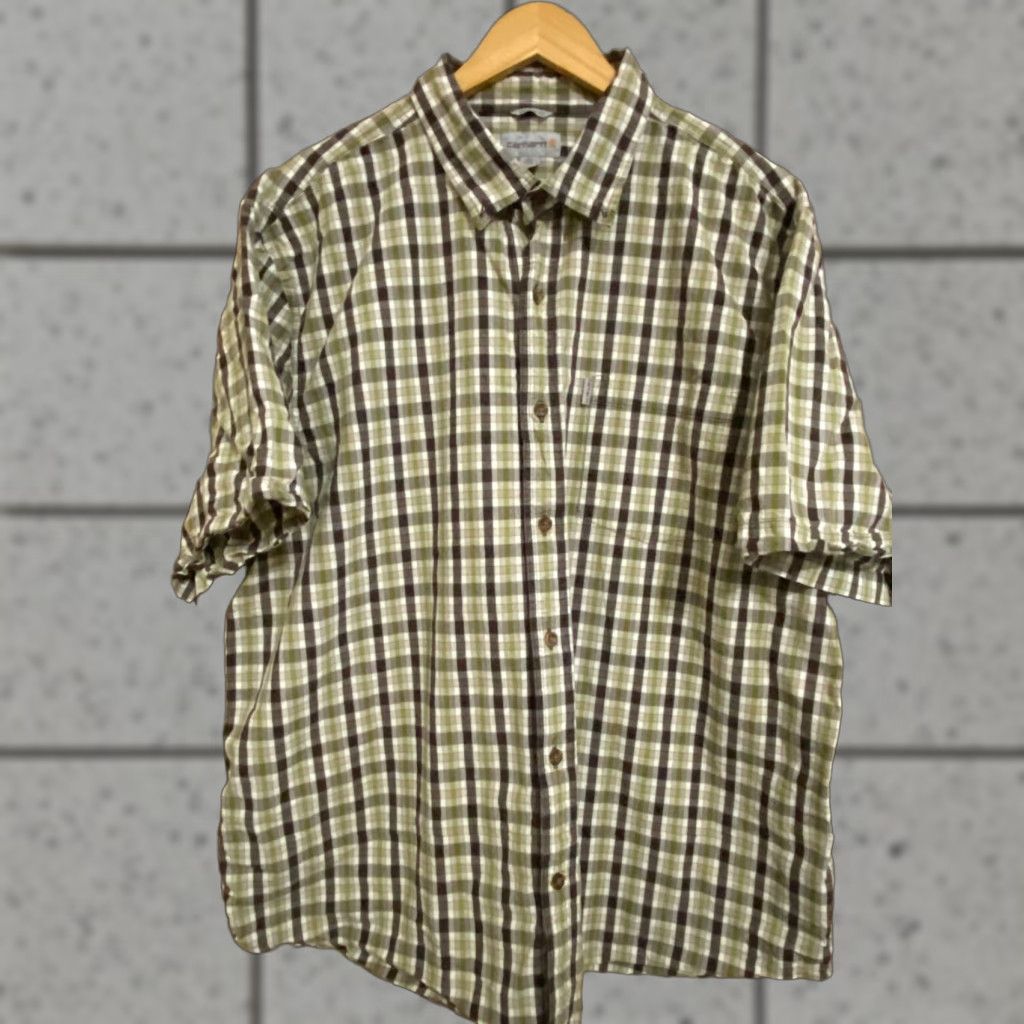 Carhartt Carhartt Button-Up Shirt Mens 2XL Short Sleeve Plaid Cotton Relaxed Fit Button-Up Shirt Gray Multicolor Casual Mens Size US XXL / EU 58 / 5 - 1 Thumbnail