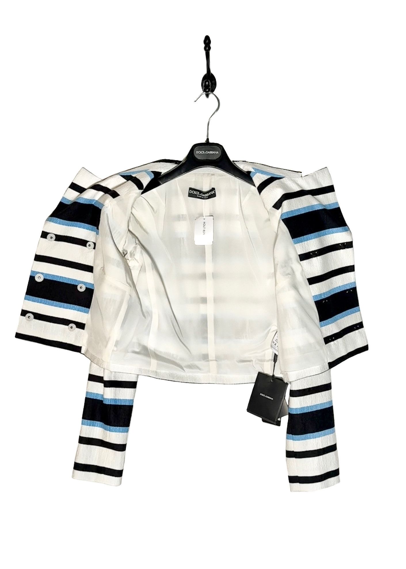 Dolce & Gabbana Dolce & Gabbana White Blue Striped Crystal Buttoned Jacket Size XS / US 0-2 / IT 36-38 - 7 Thumbnail