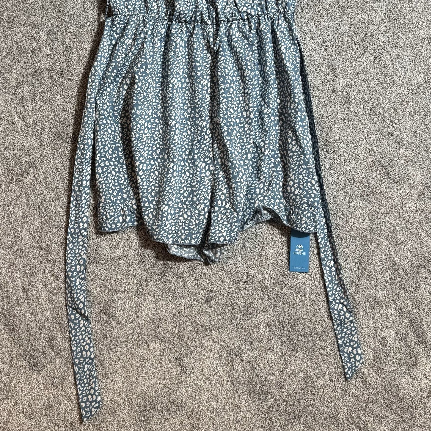 Vintage Cupshe Romantic Dress L A-Line Boho Chic Dainty Cheetah Print Ruffle Sleeves Knee Length V-Neck Belted Casual Party/Cocktail Travel White Size L / US 10 / IT 46 - 5 Thumbnail