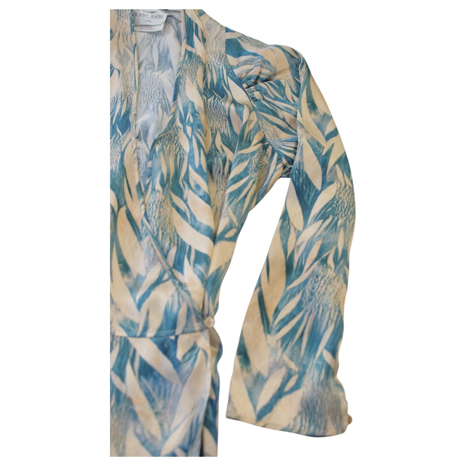 forte_forte Forte_Forte Beige & Turquoise 100% Silk Wrap Midi Dress Size ONE SIZE - 4 Thumbnail
