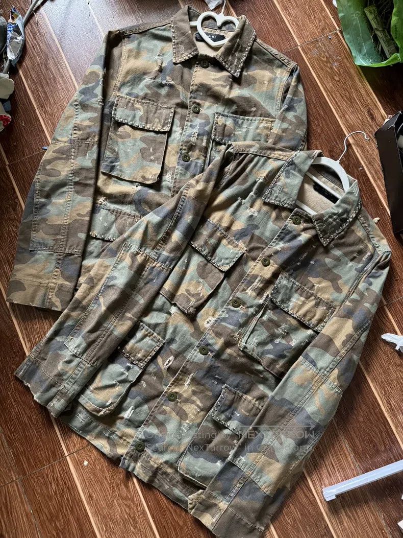 Amiri Amiri Denim Camo Shirt with Studs Size US S / EU 44-46 / 1 - 8 Thumbnail
