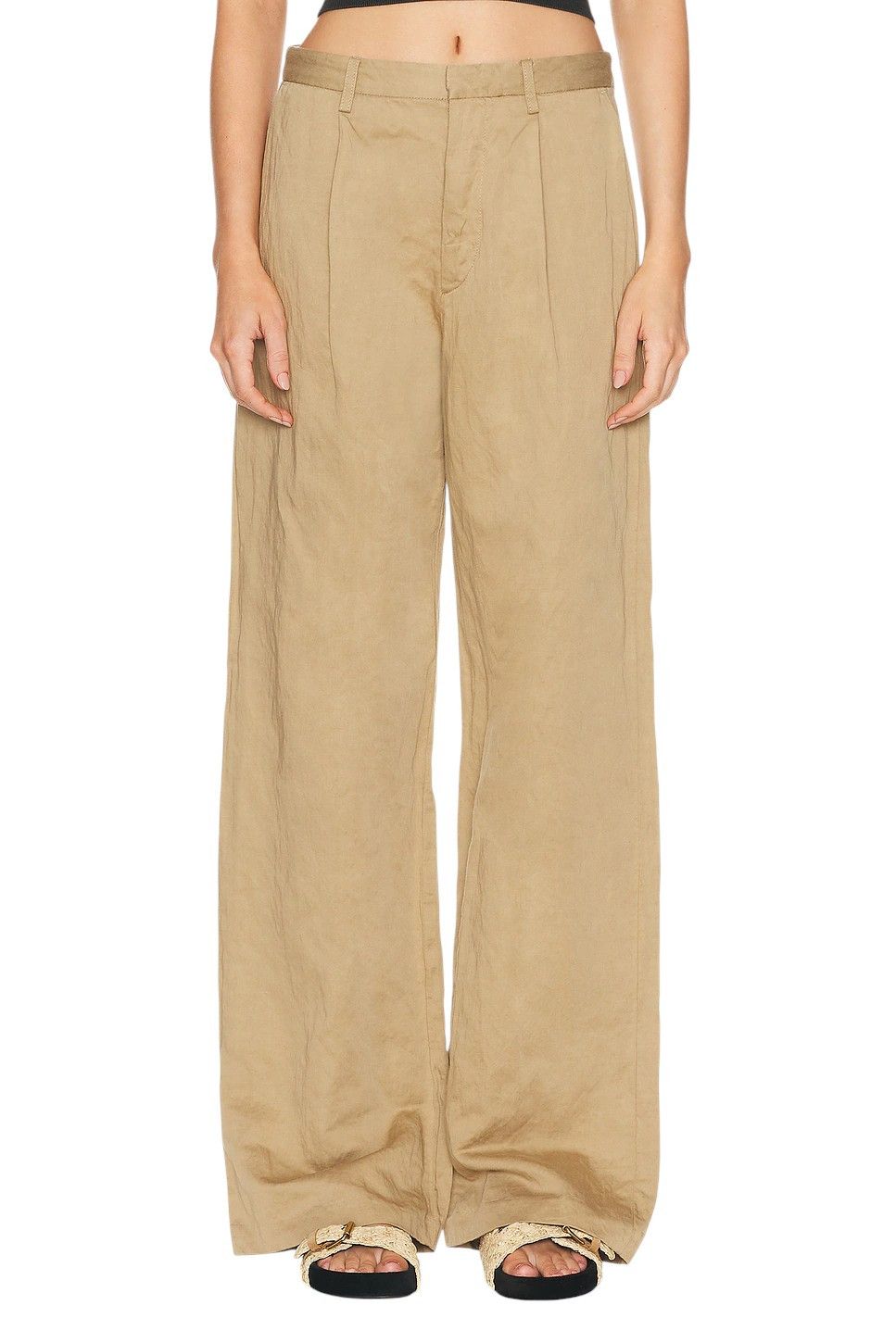 R13 WIDE LEG 25 Khaki Linen Blend Pleated Button Fly 87787 Size 25" / US 0 / IT 36 - 1 Thumbnail