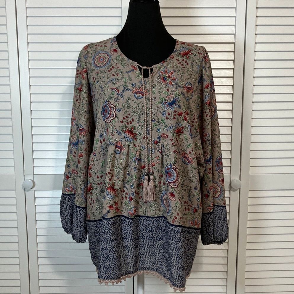 Other Vintage America Boho Floral Flowy Tassel Tunic Blouse XL Size XL / US 12-14 / IT 48-50 - 1 Thumbnail