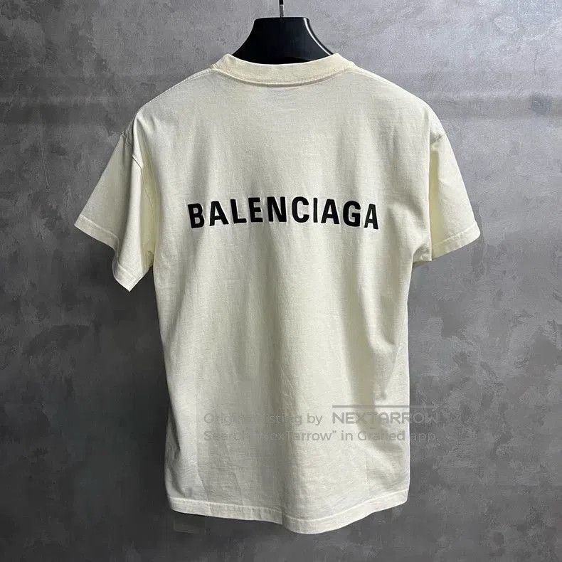 Balenciaga Balenciaga Beige Logo Print Short Sleeve T-shirt. Size US XXS / EU 40 - 2 Thumbnail
