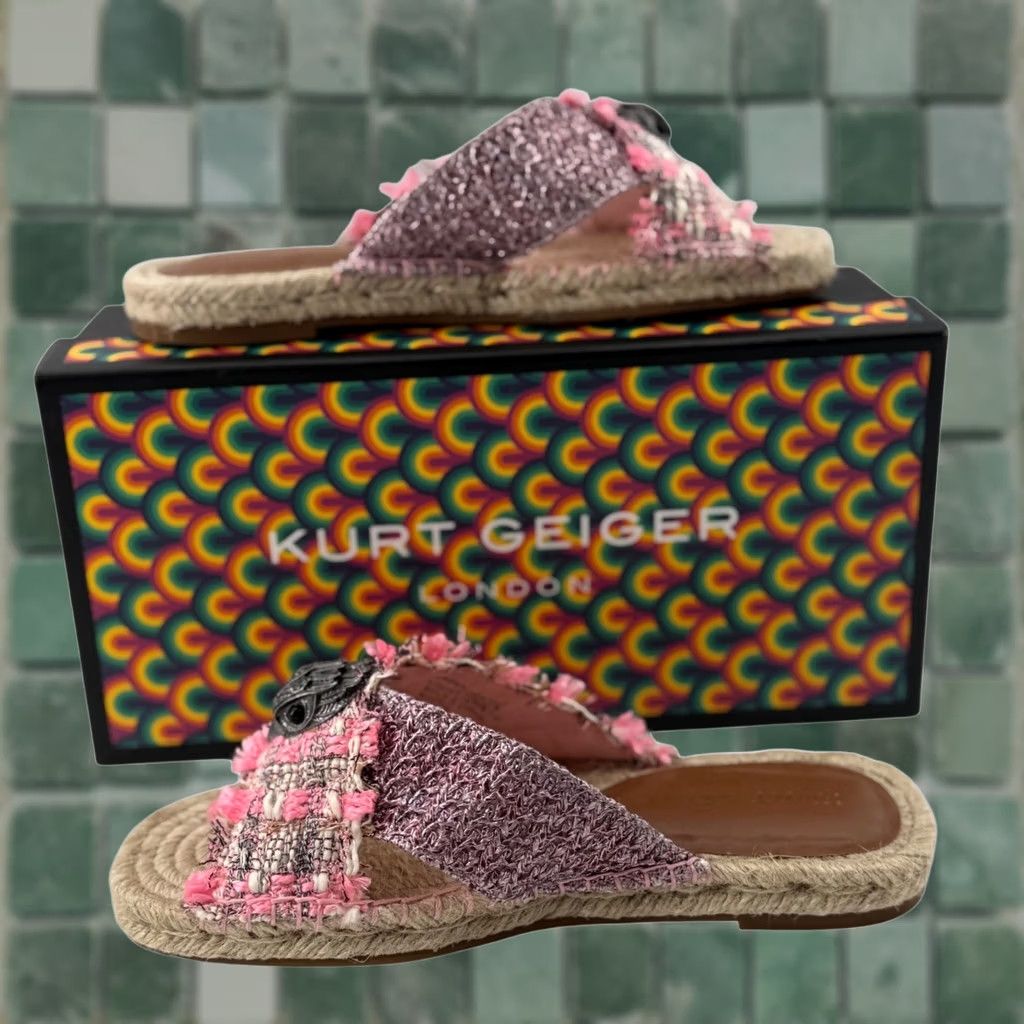 Kurt Geiger Kurt Geiger Womens Sandal Pink Tweed Espadrille Slide 7 Kensington X Eagle Head Size US 7 / IT 37 - 1 Thumbnail