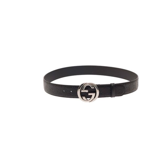 image of Gucci Signature Leather Belt Size 105 in Black, Men's