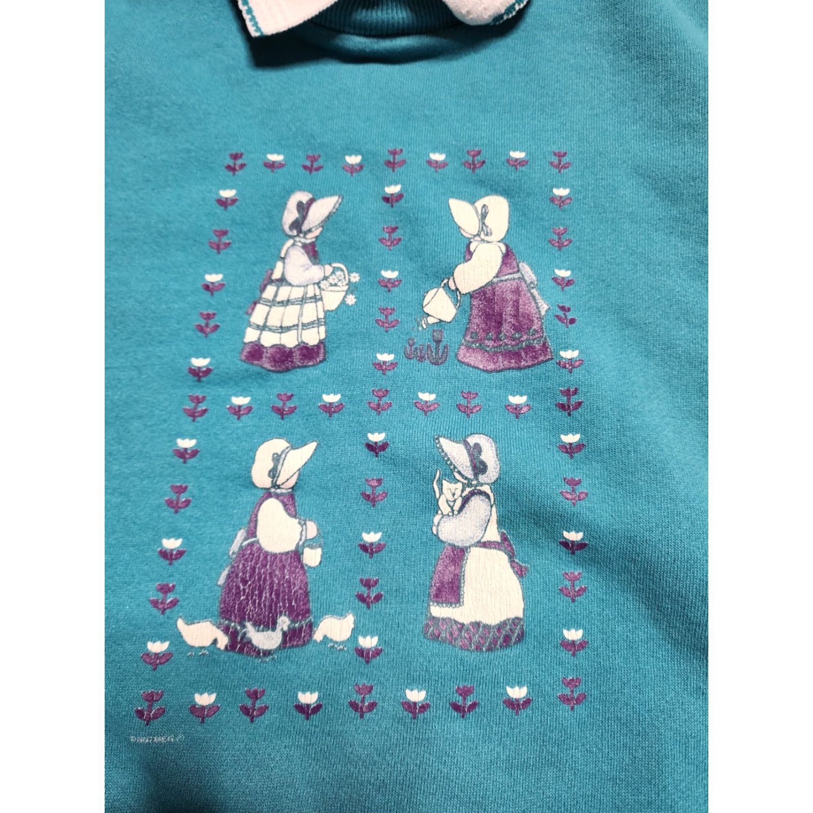 Nutmeg VINTAGE 80s Nutmeg Women's Cotton Blend L Blue Pullover Sweatshirt Cottagecore Size L / US 10 / IT 46 - 2 Thumbnail