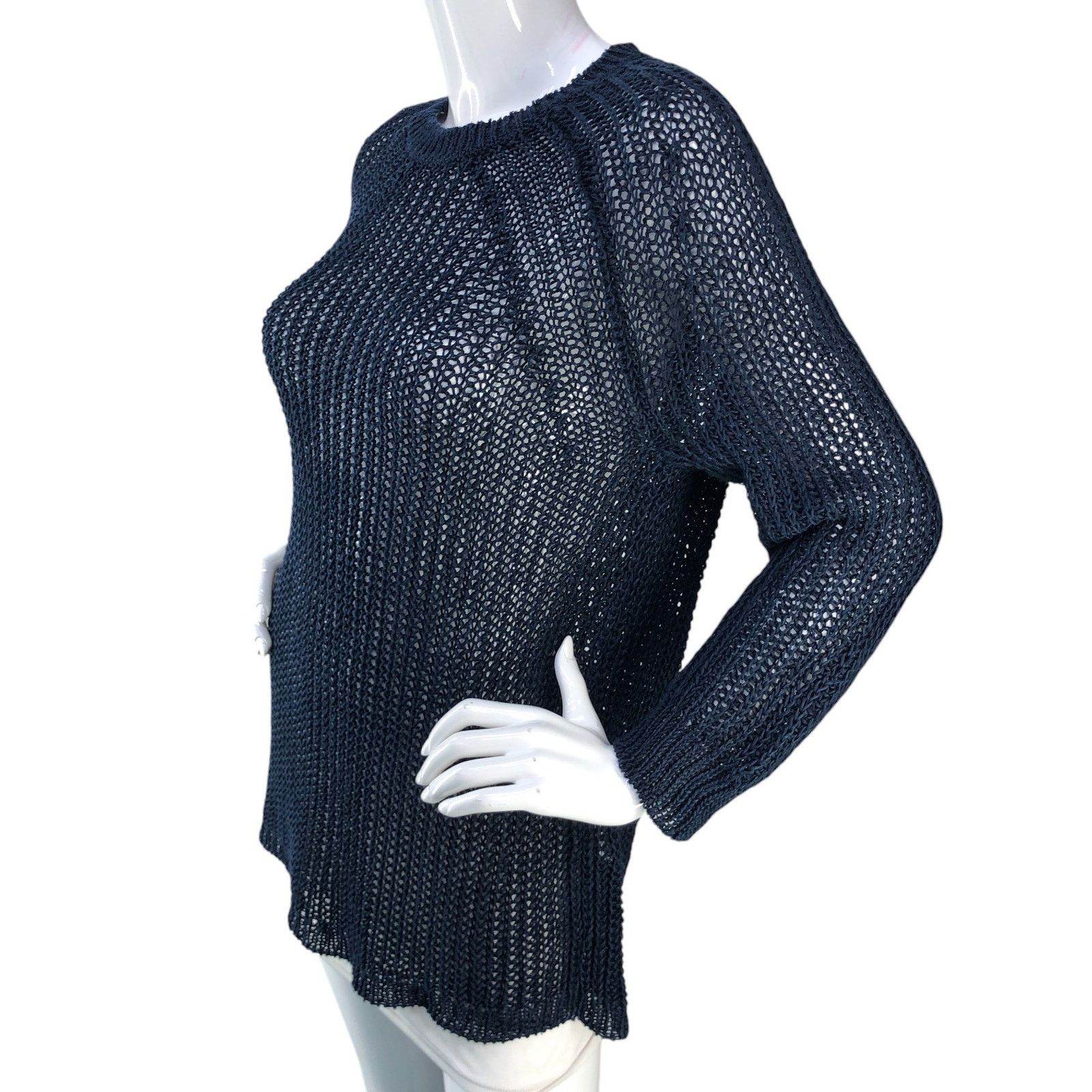 J.Crew J Crew Size S Sweater Relaxed Fit Linen Beach Open Knit Navy Size S / US 4 / IT 40 - 4 Thumbnail