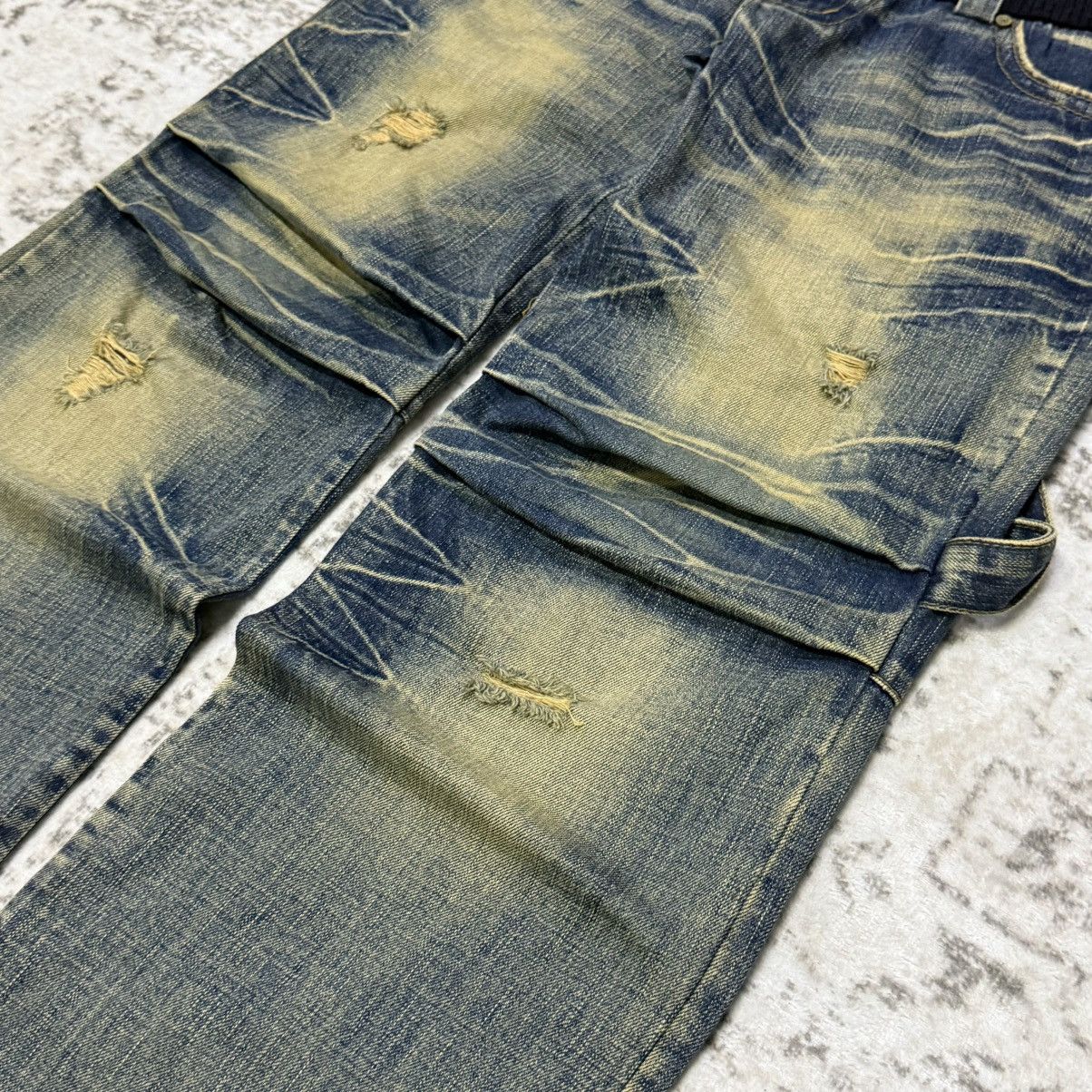 GOA 2000s Japanese Brand Mud Wash Distressed Hybrid Denim Pants Size 29" - 5 Thumbnail