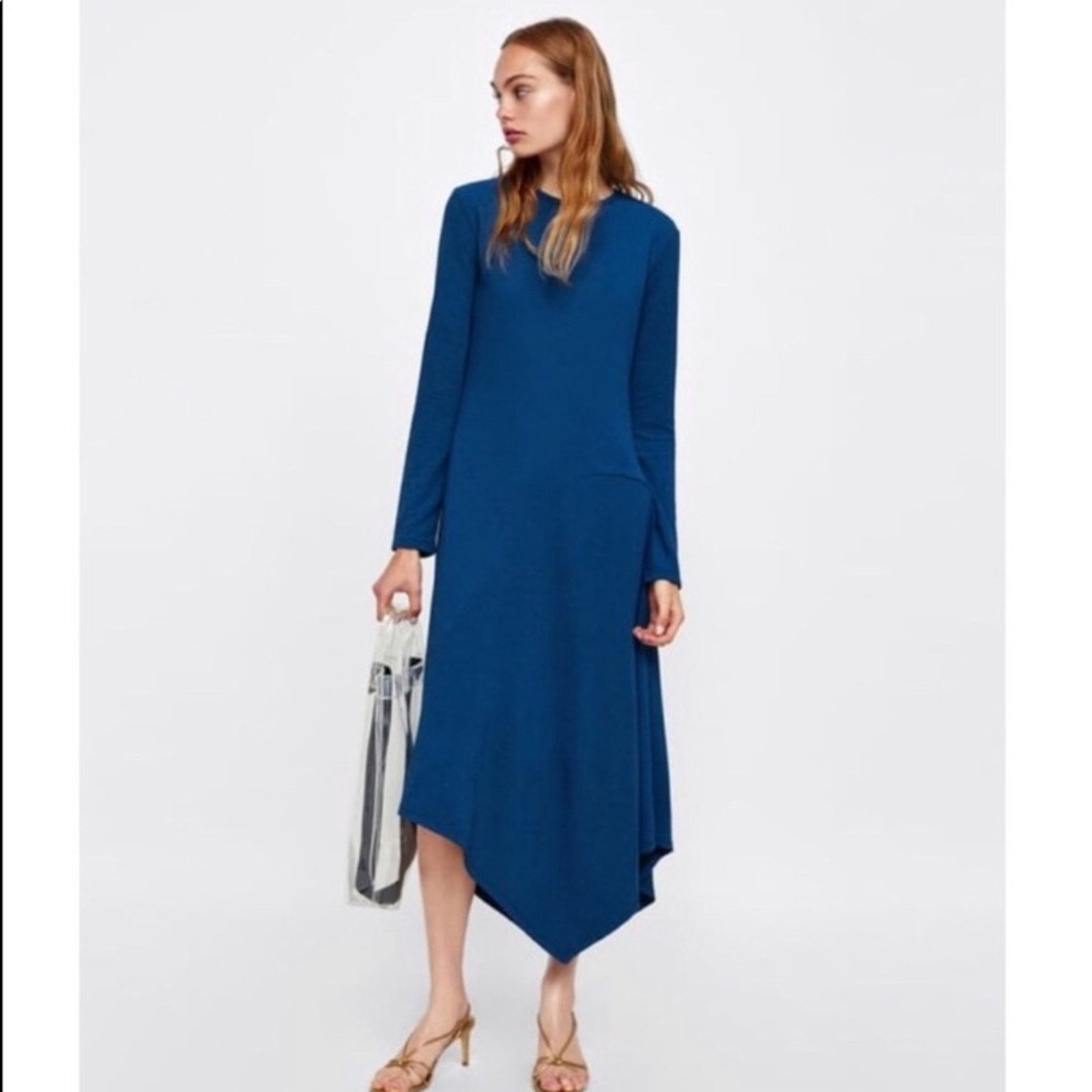 Zara Zara Blue Textured Asymmetrical Midi Dress - Size Small Size S / US 4 / IT 40 - 2 Thumbnail
