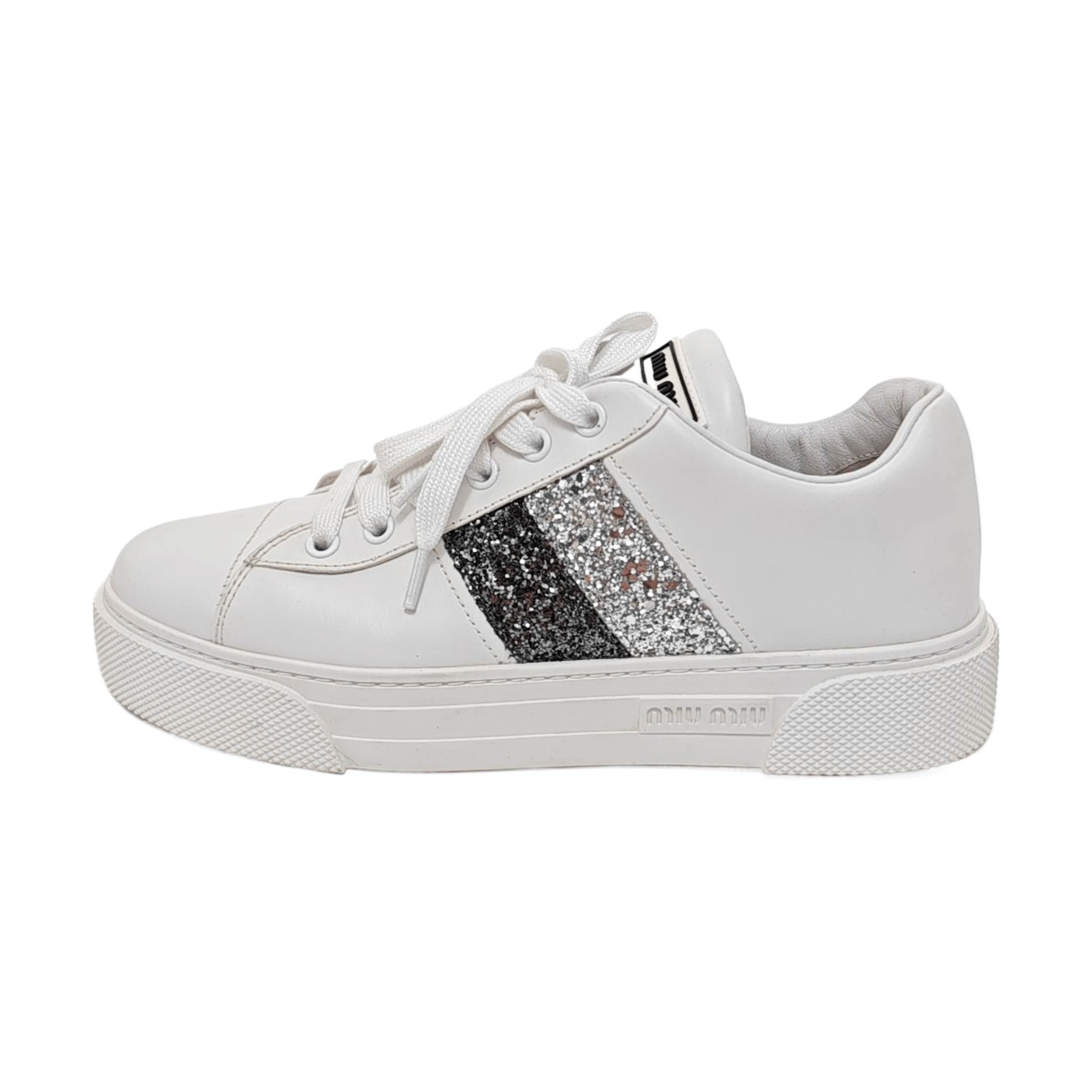 Miu Miu Miu Miu Glitter Stripe Leather Sneakers EU 38.5 Size US 6 / EU 39 - 1 Thumbnail