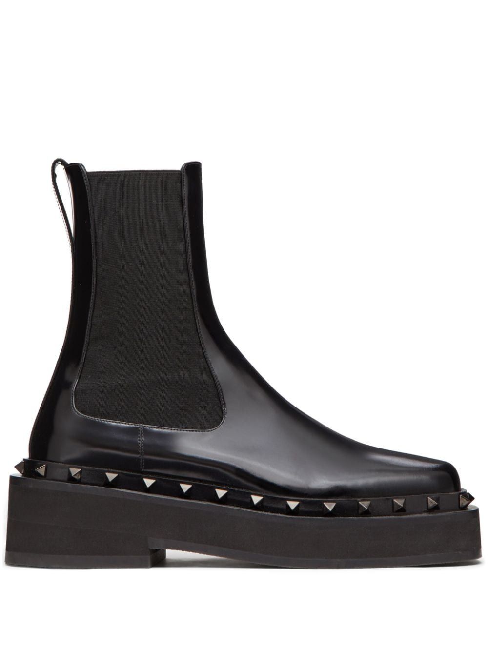 image of Valentino M-Way Rockstud Beatle 50Mm Leather Boots in Black, Men's (Size 12)