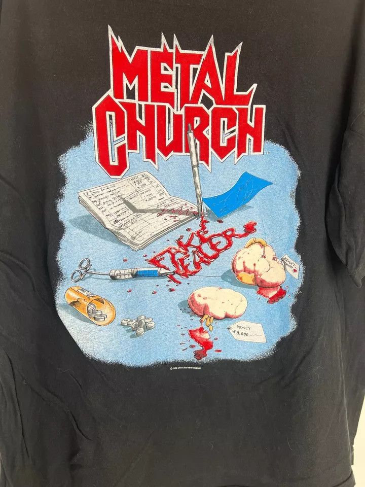 Vintage VINTAGE Metal Church "Fake Healer" T-Shirt 1989 size XXL Size US XXL / EU 58 / 5 - 5 Thumbnail