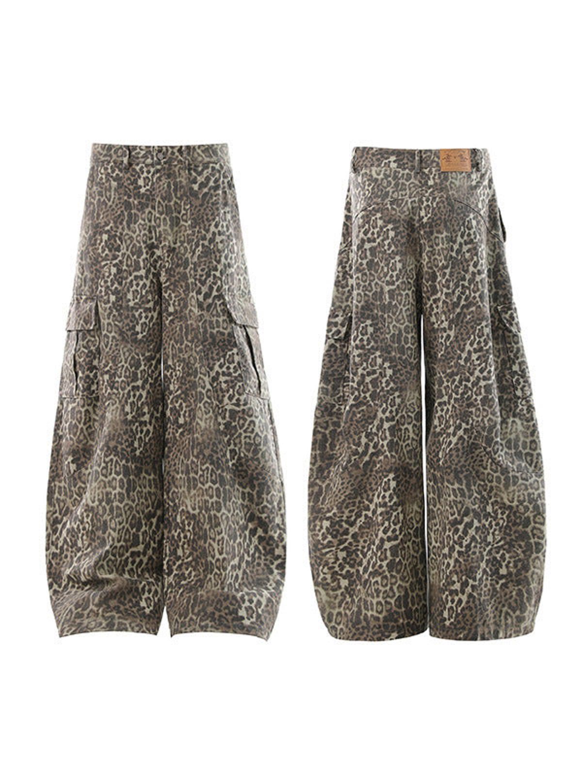 Other Leopard Print Wide Leg Cargo Pants, Baggy Trousers Size US 30 / EU 46 - 5 Thumbnail