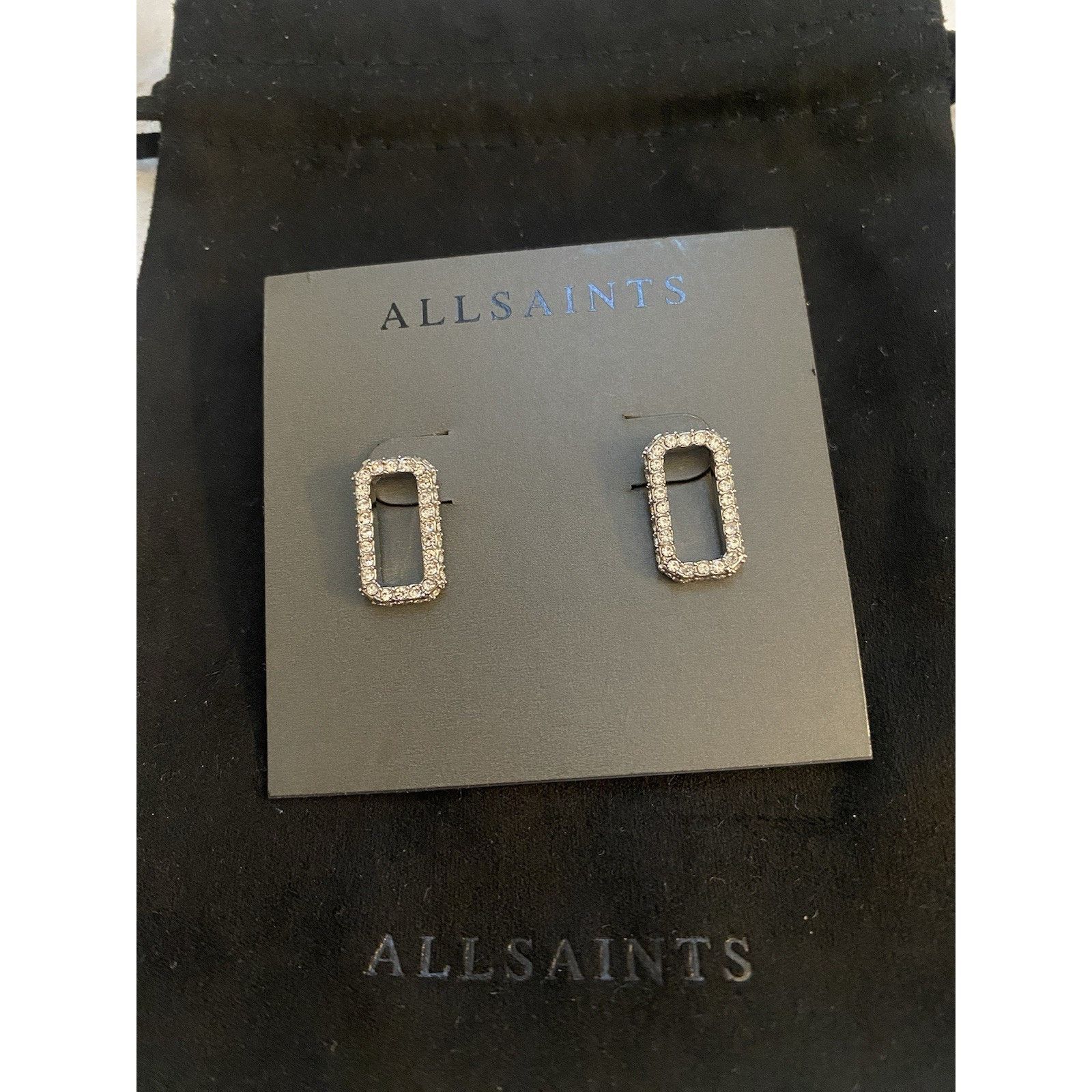 Allsaints All Saints Silver tone Rectangle Sparkle post earrings Size ONE SIZE - 3 Thumbnail