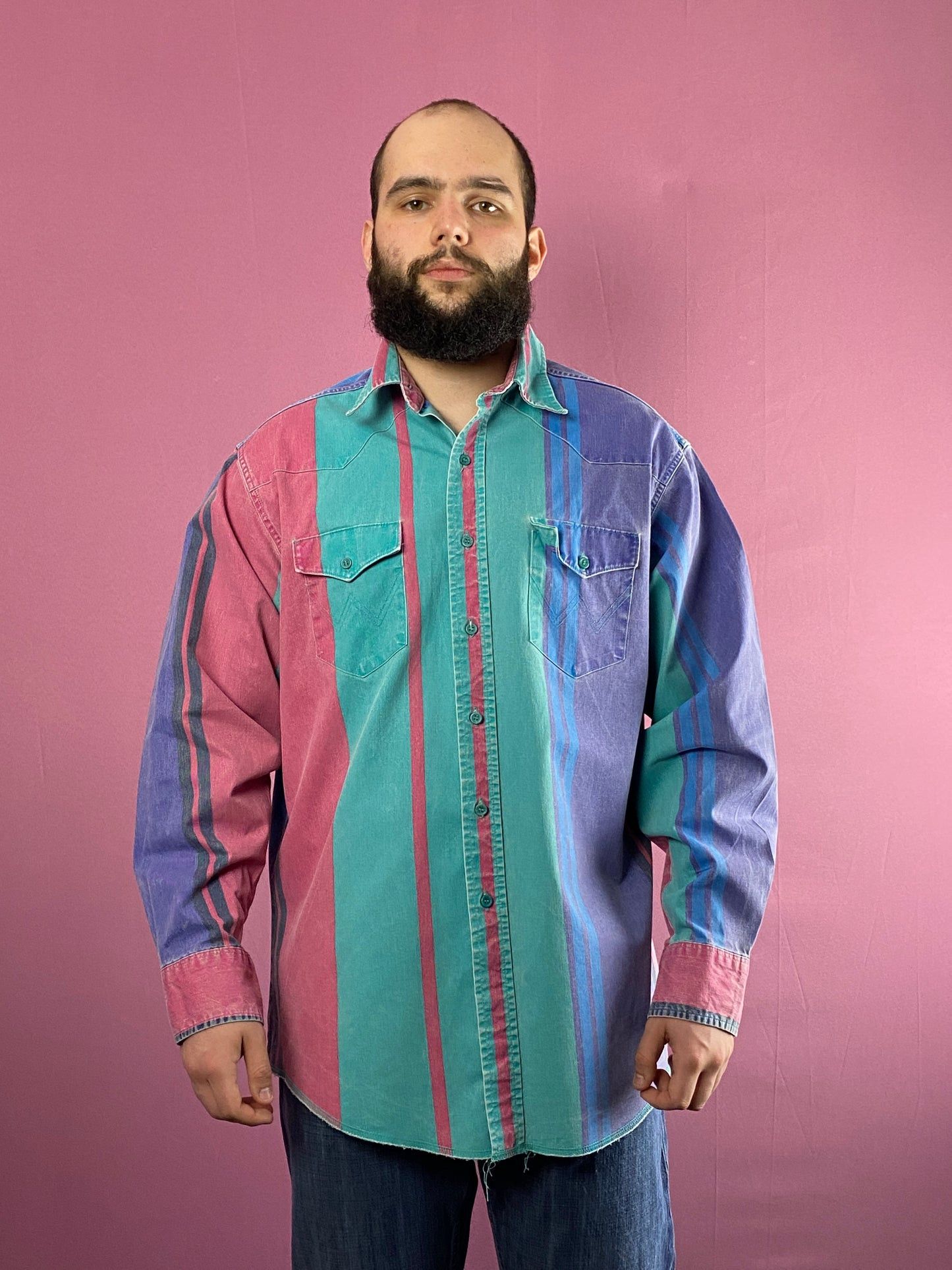 Vintage × Wrangler Wrangler Vintage Men's Western Brushpopper Striped Shirt Size US XL / EU 56 / 4 - 2 Thumbnail