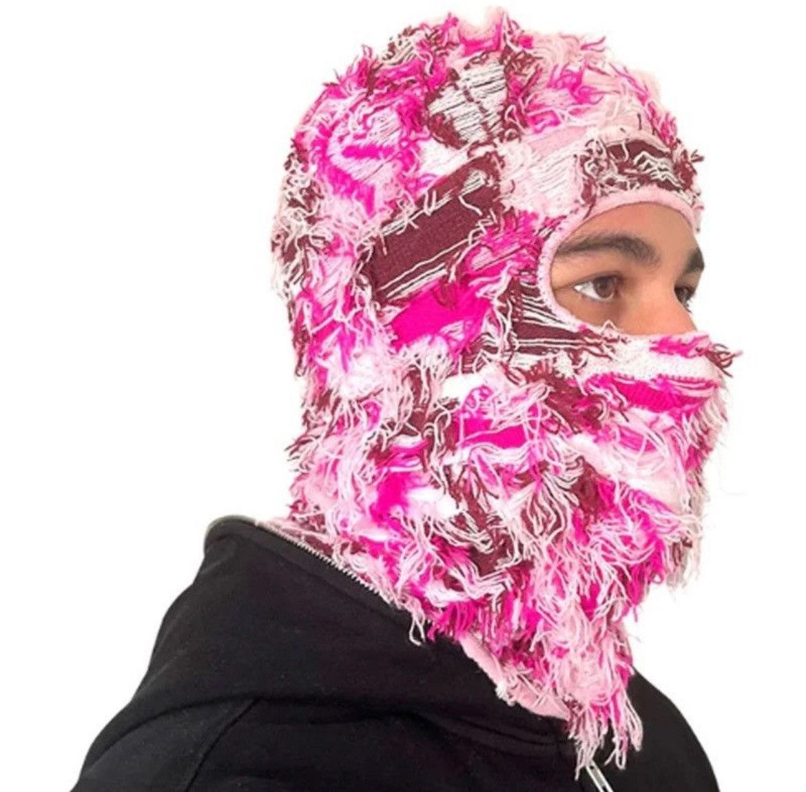 Japanese Brand Balaclava Distressed Knitted Fuzzy Beanie Hat Size ONE SIZE - 1 Thumbnail