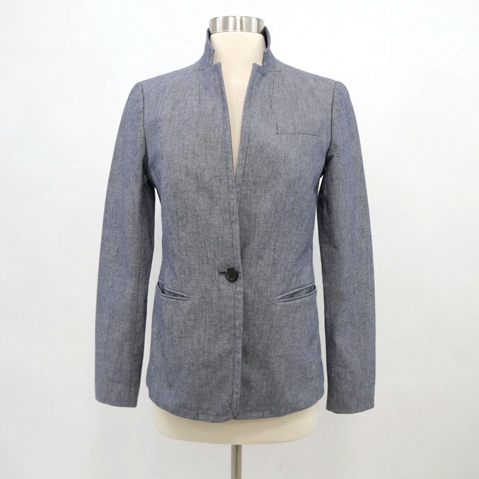 Image of J Crew J.crew Regent Blazer Jacket Womens 2 Chambray Blue Cotton Career B9318 in White (Size XS)