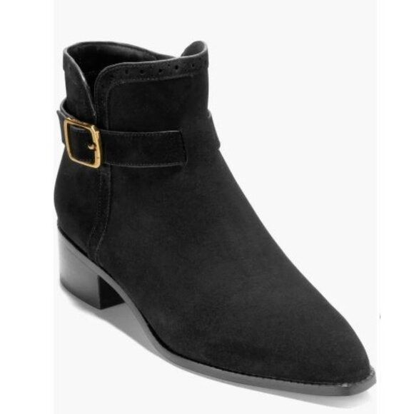 Cole Haan Cole Haan Womens Black Suede Side Zip Up Norella Buckle Ankl Size US 7.5 / IT 37.5 - 2 Thumbnail
