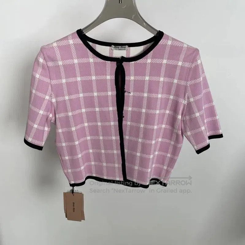 Miu Miu Miu Miu Pink Cotton Checked Cardigan . Size M / US 6-8 / IT 42-44 - 1 Thumbnail