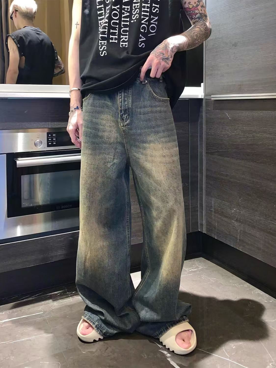 Japanese Brand × Jean Men's washed distressed wide-leg jeans Size US 32 / EU 48 - 1 Thumbnail