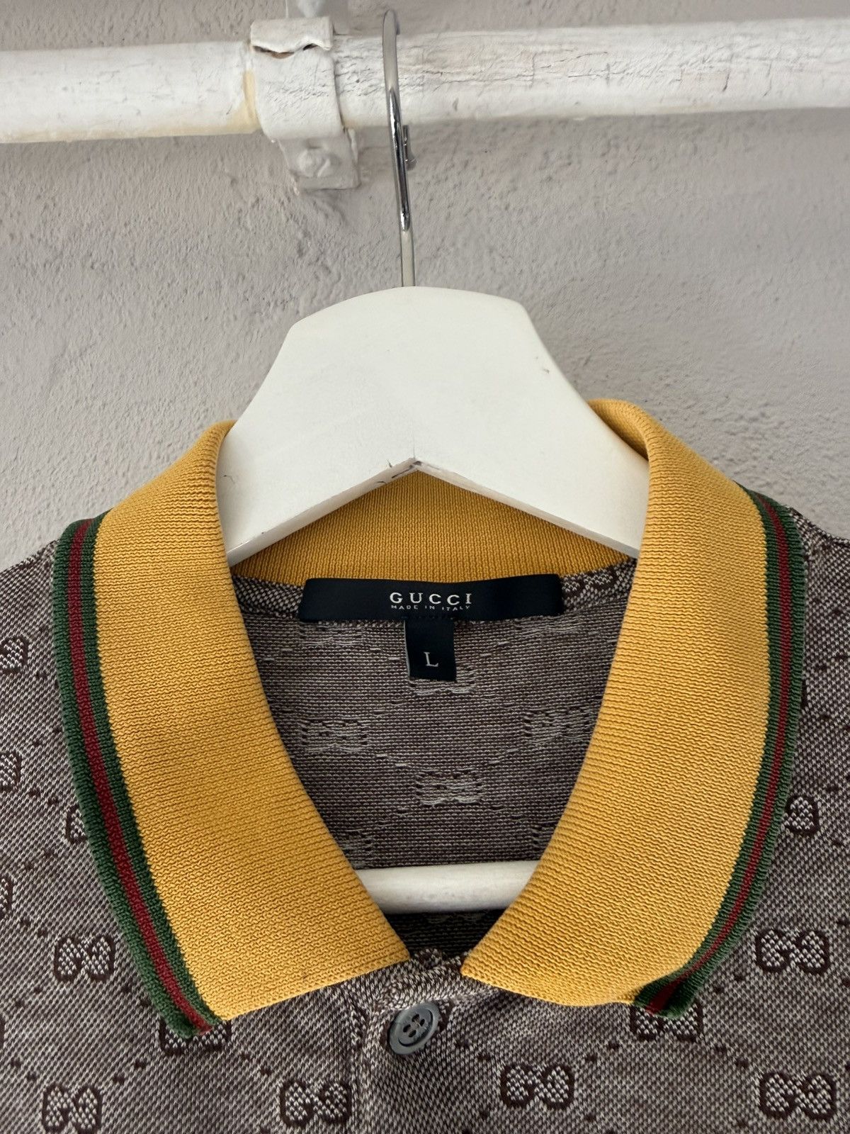 Gucci Monogram Cotton Polo with Yellow Tipped Collar Size US L / EU 52-54 / 3 - 2 Thumbnail
