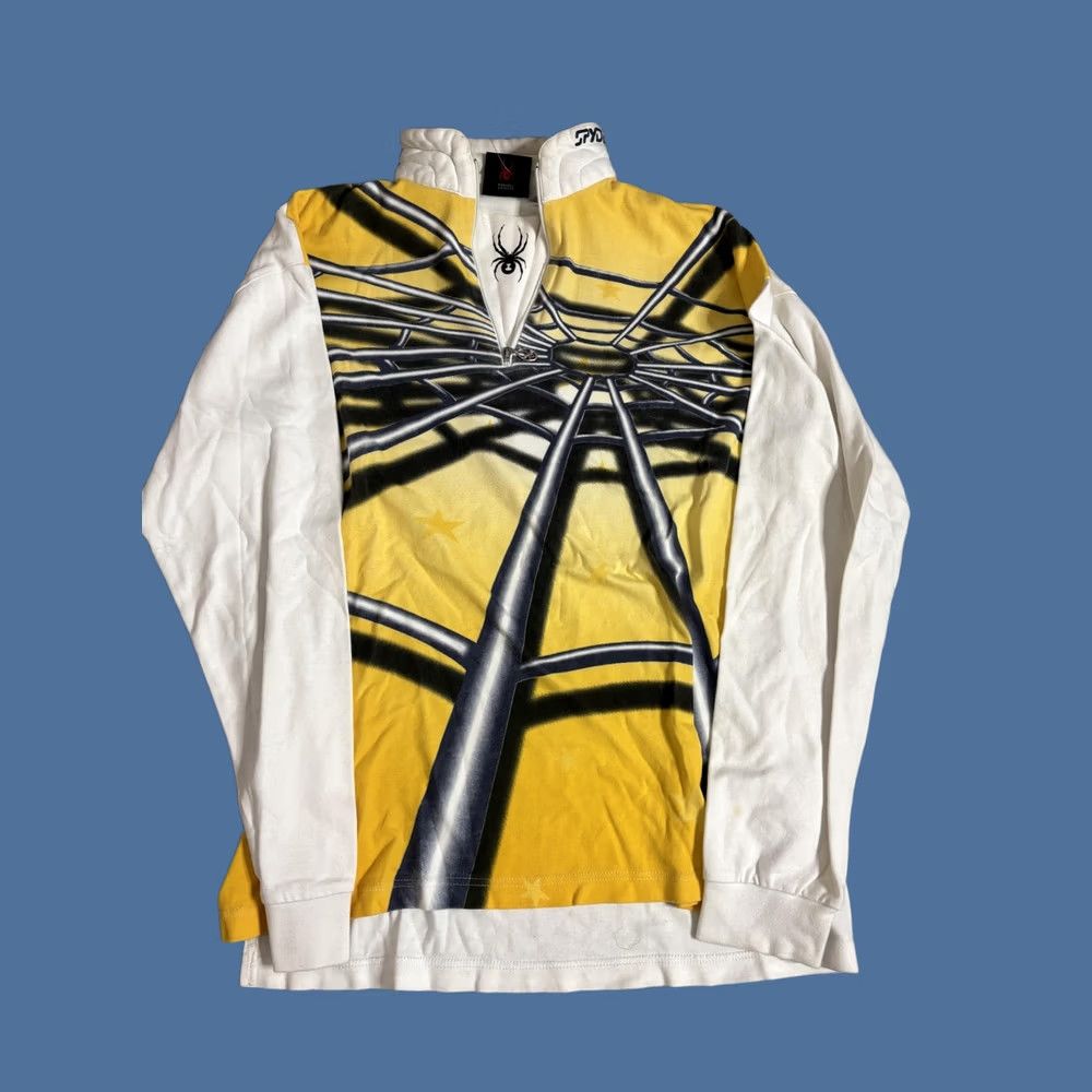 Spyder Spyder Shirt Mens Large White Yellow 1/4 Zip Long Sleeve Graphic Top Skiing Mock Neck Long Sleeve Pullover Winter Activewear Size US L / EU 52-54 / 3 - 1 Thumbnail