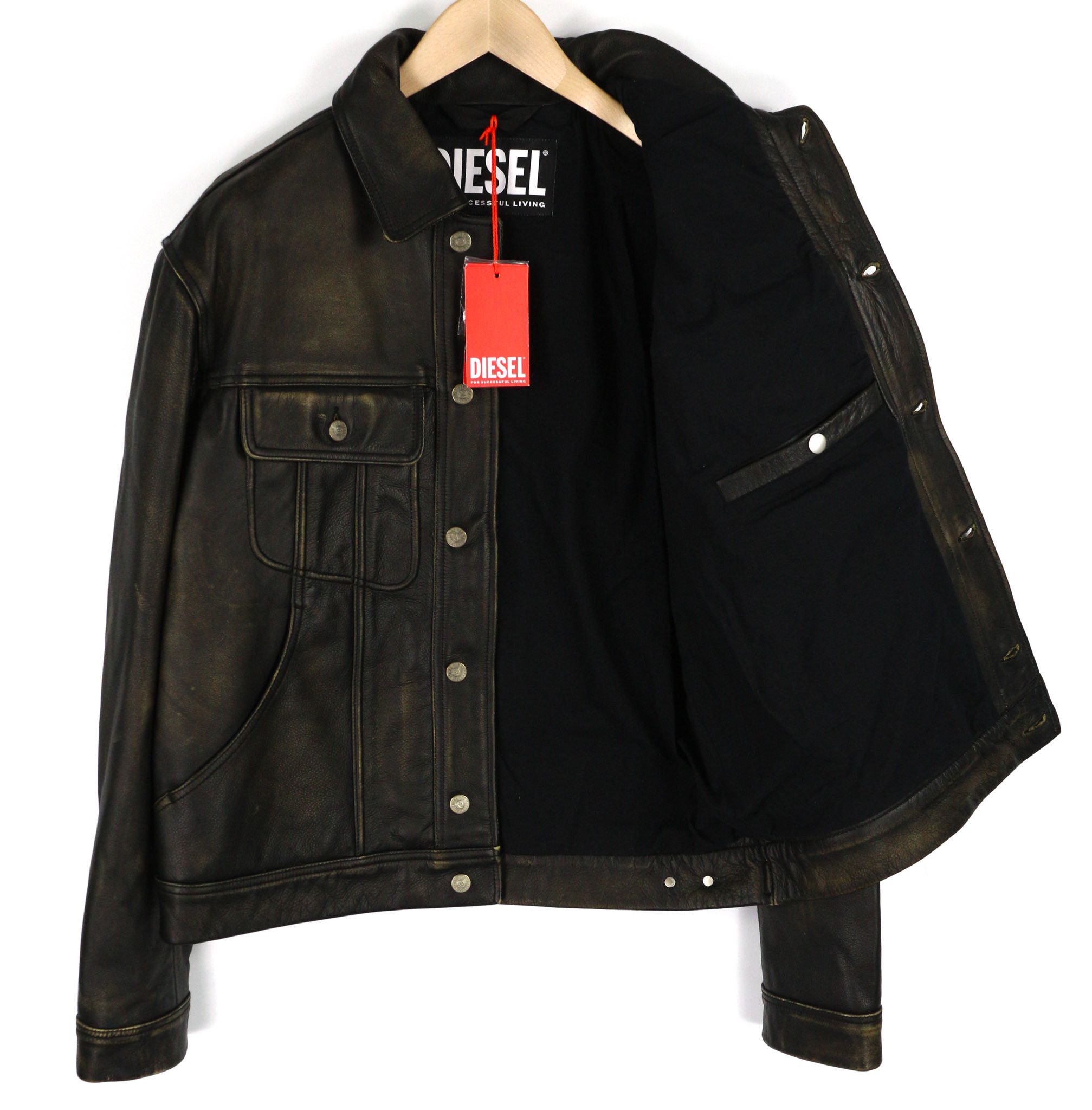 Diesel L-RILEY L Black Cowhide Leather Button Jacket 40081 Size US L / EU 52-54 / 3 - 4 Thumbnail