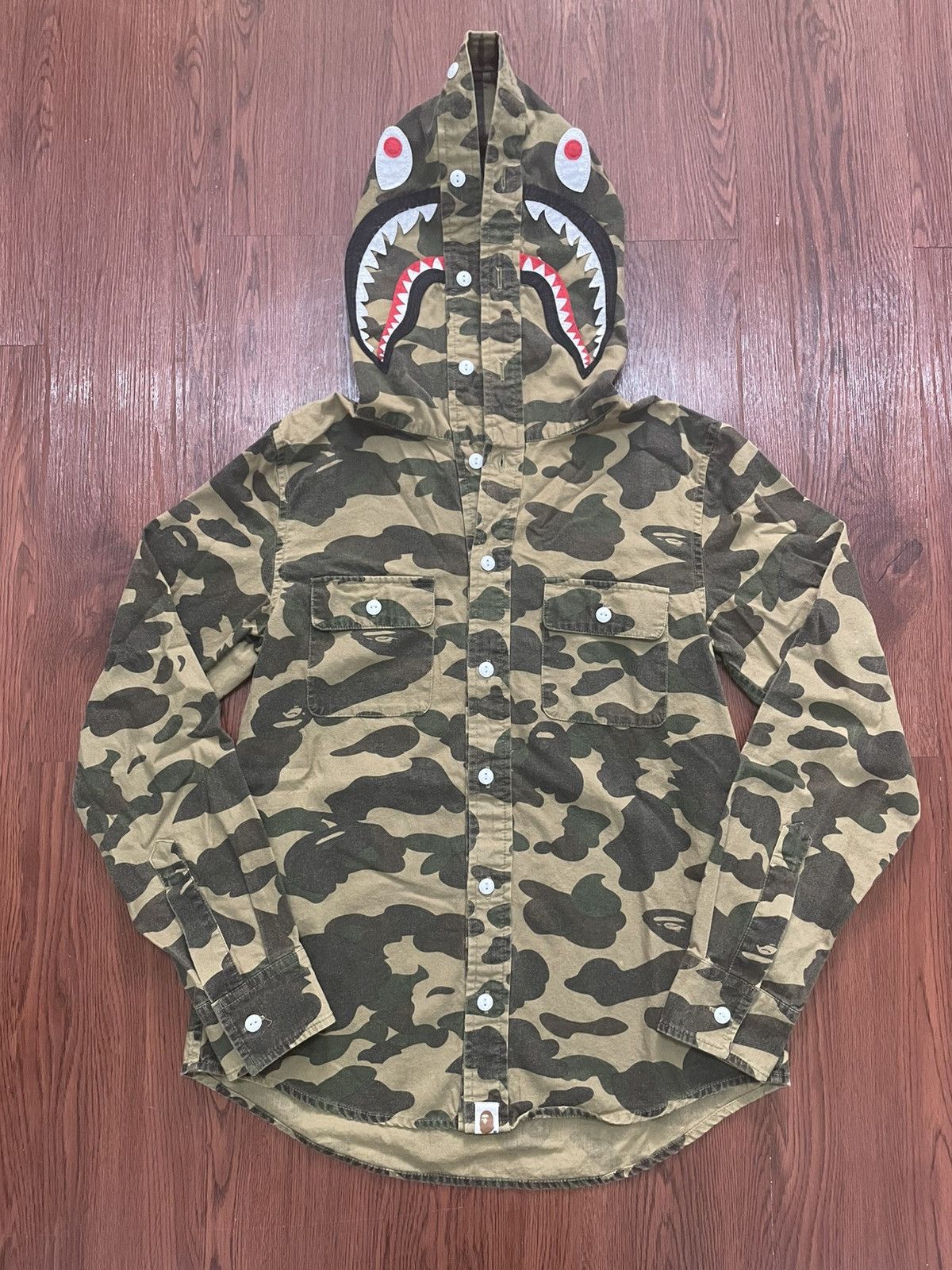 Bape Bape Shark Camouflage Ladies Button Up Shirt With Hoodie Size XS / US 0-2 / IT 36-38 - 1 Thumbnail