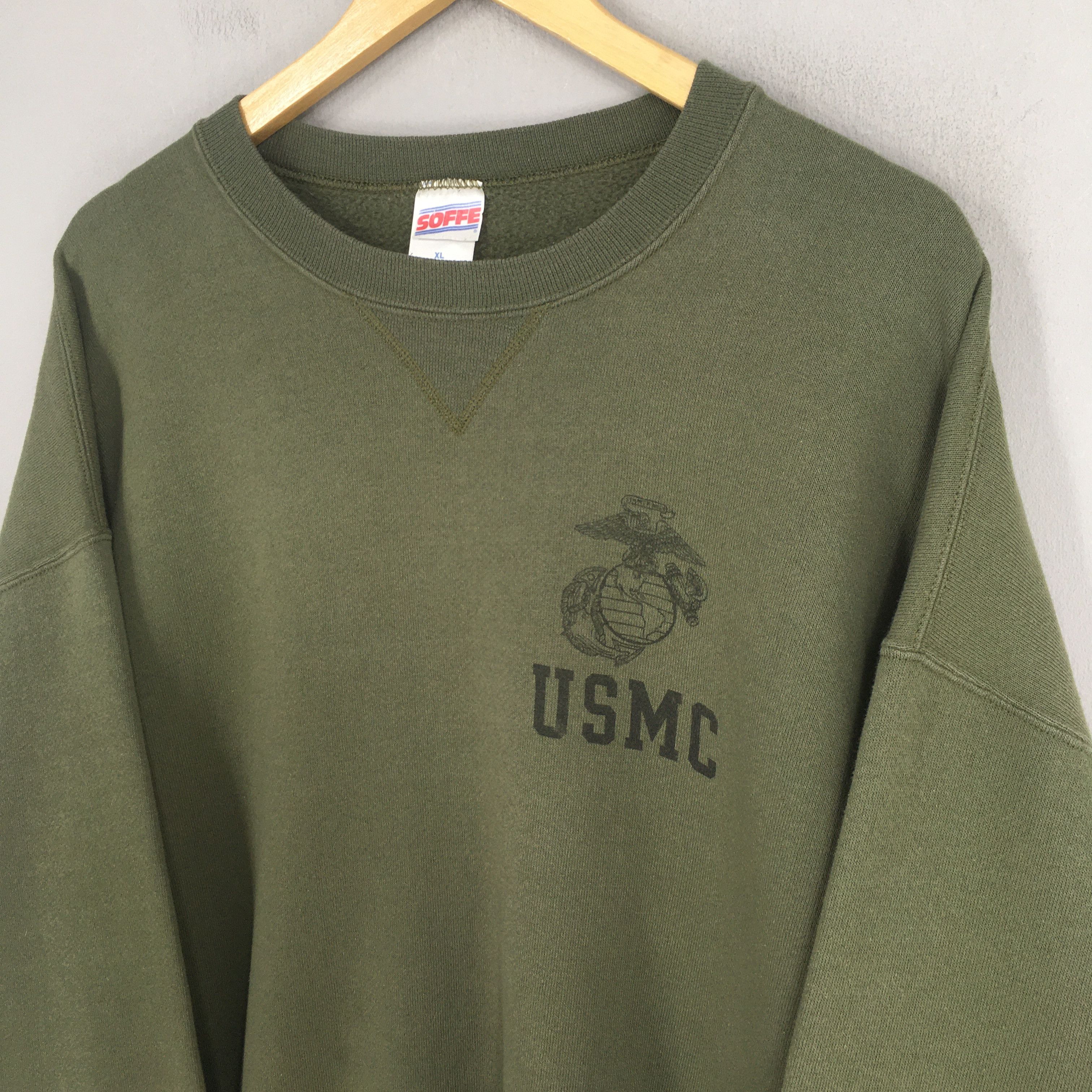 Soffe Vintage 90's Usmc Marines Green Sweatshirt XLarge Size US XL / EU 56 / 4 - 3 Thumbnail
