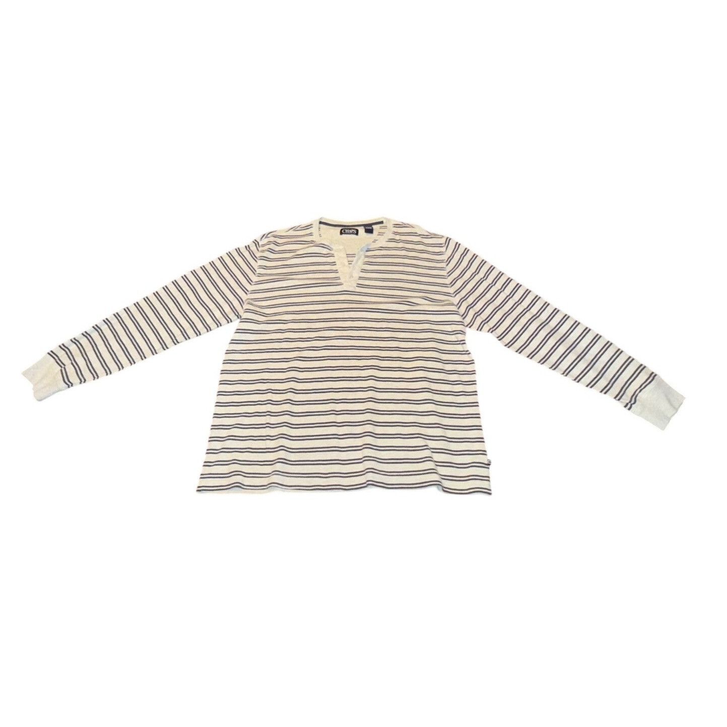 Chaps Chaps Mens XL Striped Long Sleeve Henley Shirt White & Navy Size US XL / EU 56 / 4 - 1 Thumbnail