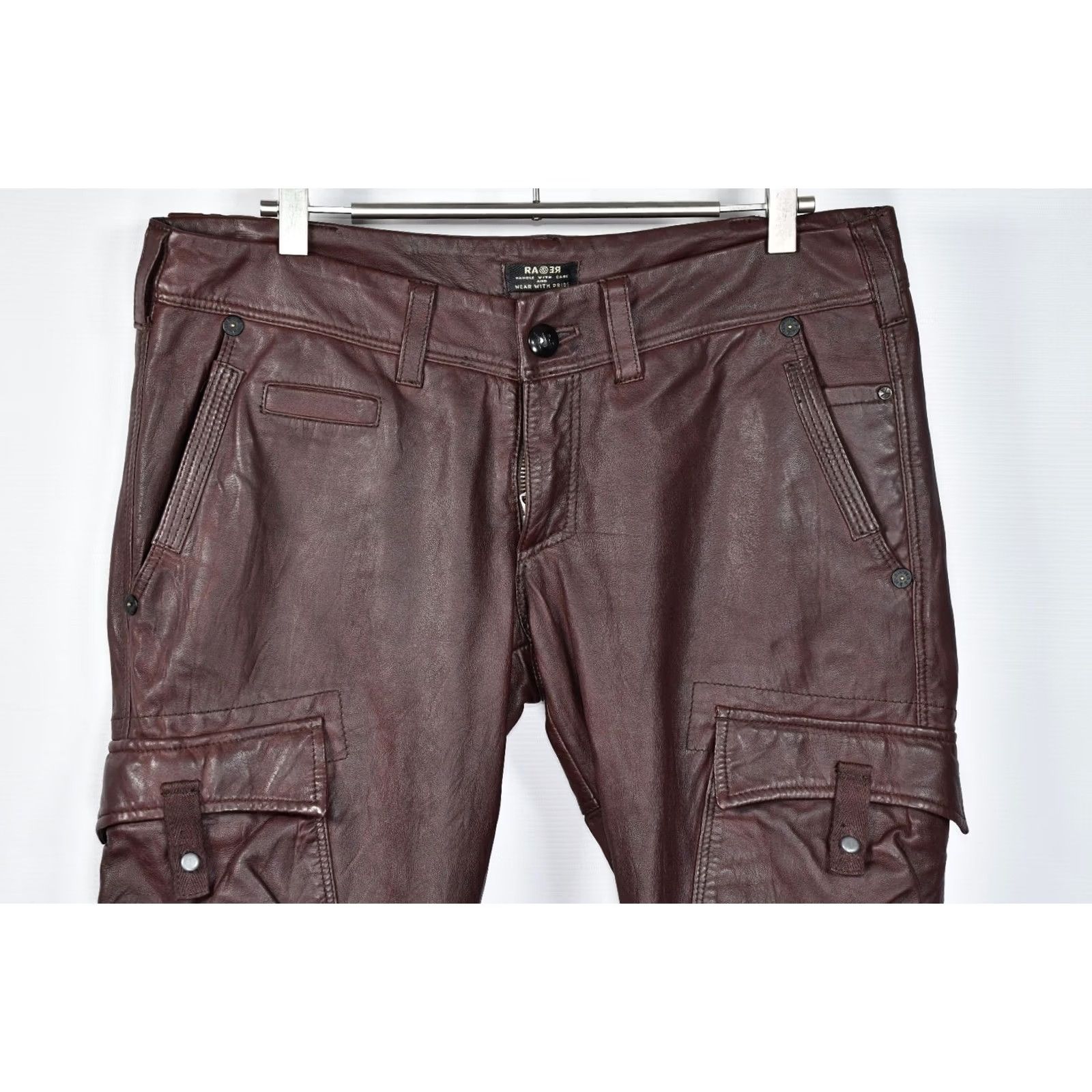 Vintage RAER Leather Pants Women's size 31 Brown 3/4 Modern Classic Casual Pants - 100% Genuine Leather Size 24" / US 00 / IT 34 - 2 Thumbnail