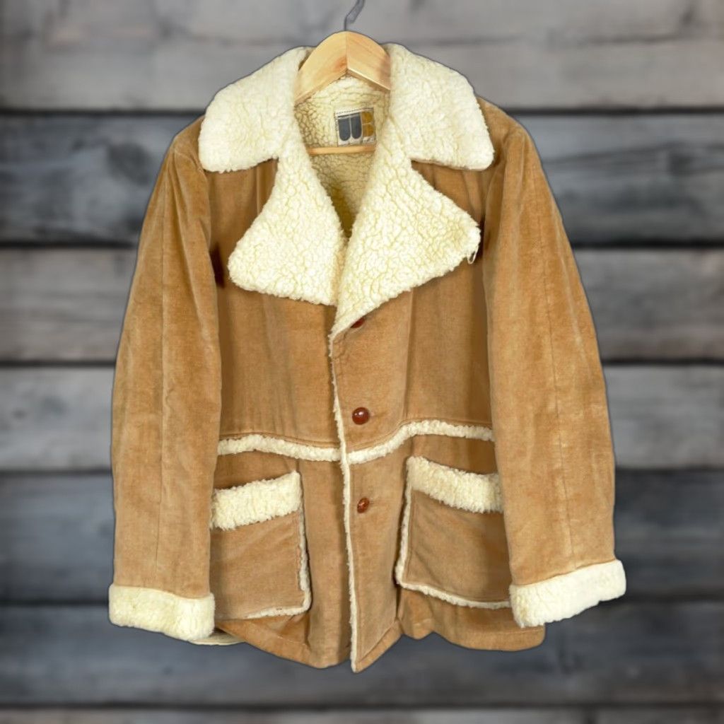 Marlboro VINTAGE William Barry Coat 70s Corduroy Sherpa Rancher Brown 44 Men's Western Style PEA COAT 80s Hipster Retro Lined Pockets Winter Fall Spring Size US S / EU 44-46 / 1 - 1 Thumbnail