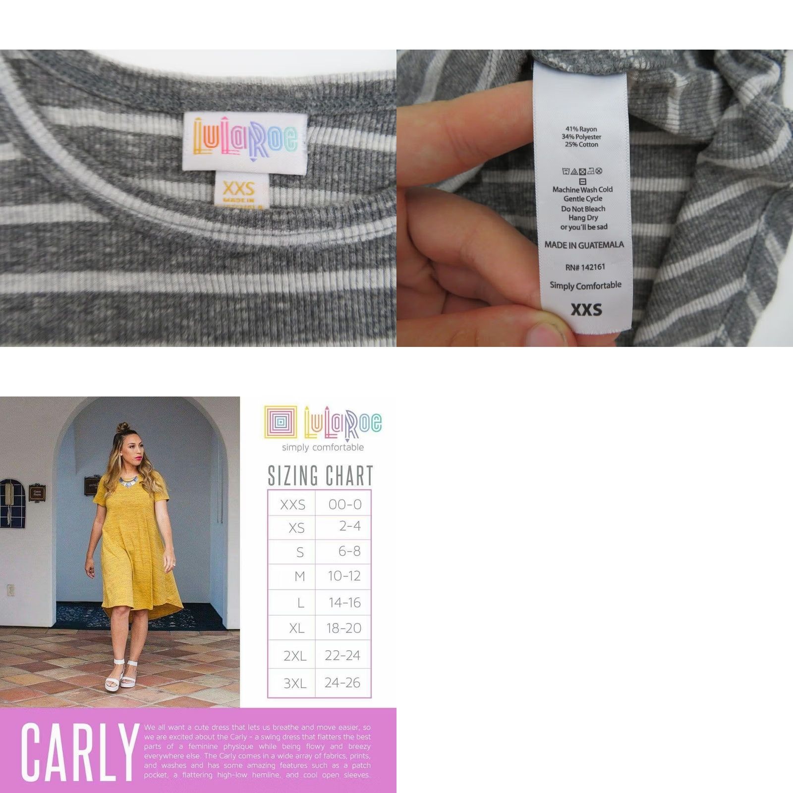 Vintage LuLaRoe Carly Dress Stripes Gray XXS Swing Uni Unicorn Stretch EUC Size XXS / US 00 / IT 34 - 8 Thumbnail