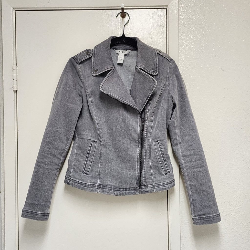 White House Black Market EUC Denim Moto Jacket From WHBM Size XXS / US 00 / IT 34 - 2 Thumbnail