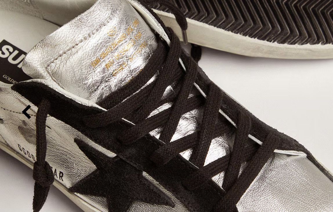 Golden Goose Women's Super-Star in silver leather with contrasting insert Size US 9.5 / IT 39.5 - 3 Thumbnail