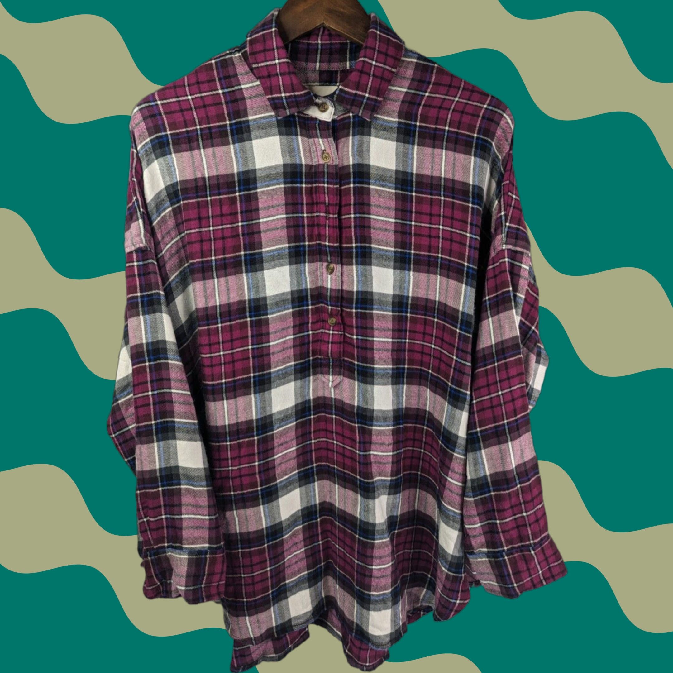 American Eagle Outfitters American Eagle Outfitters Shirt Women's Medium Plum Plaid Flannel Henley Popover Oversized Size M / US 6-8 / IT 42-44 - 1 Thumbnail