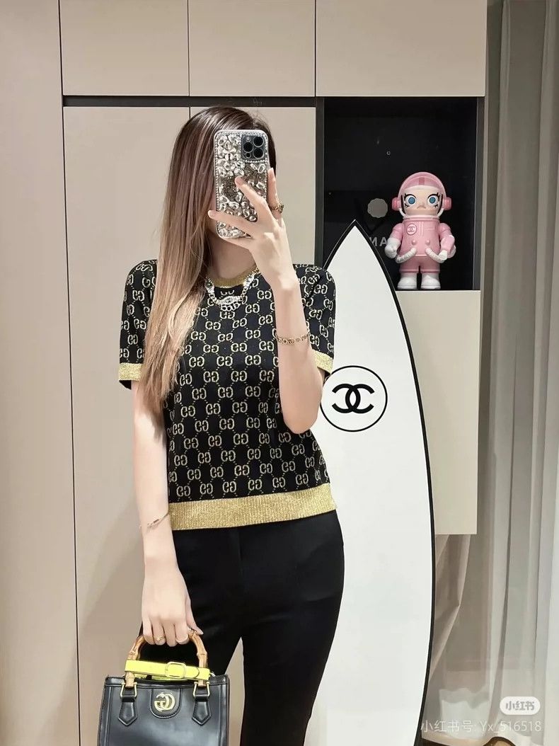 Gucci Gucci GG cotton gold and silver silk short sleeves Size S / US 4 / IT 40 - 1 Thumbnail