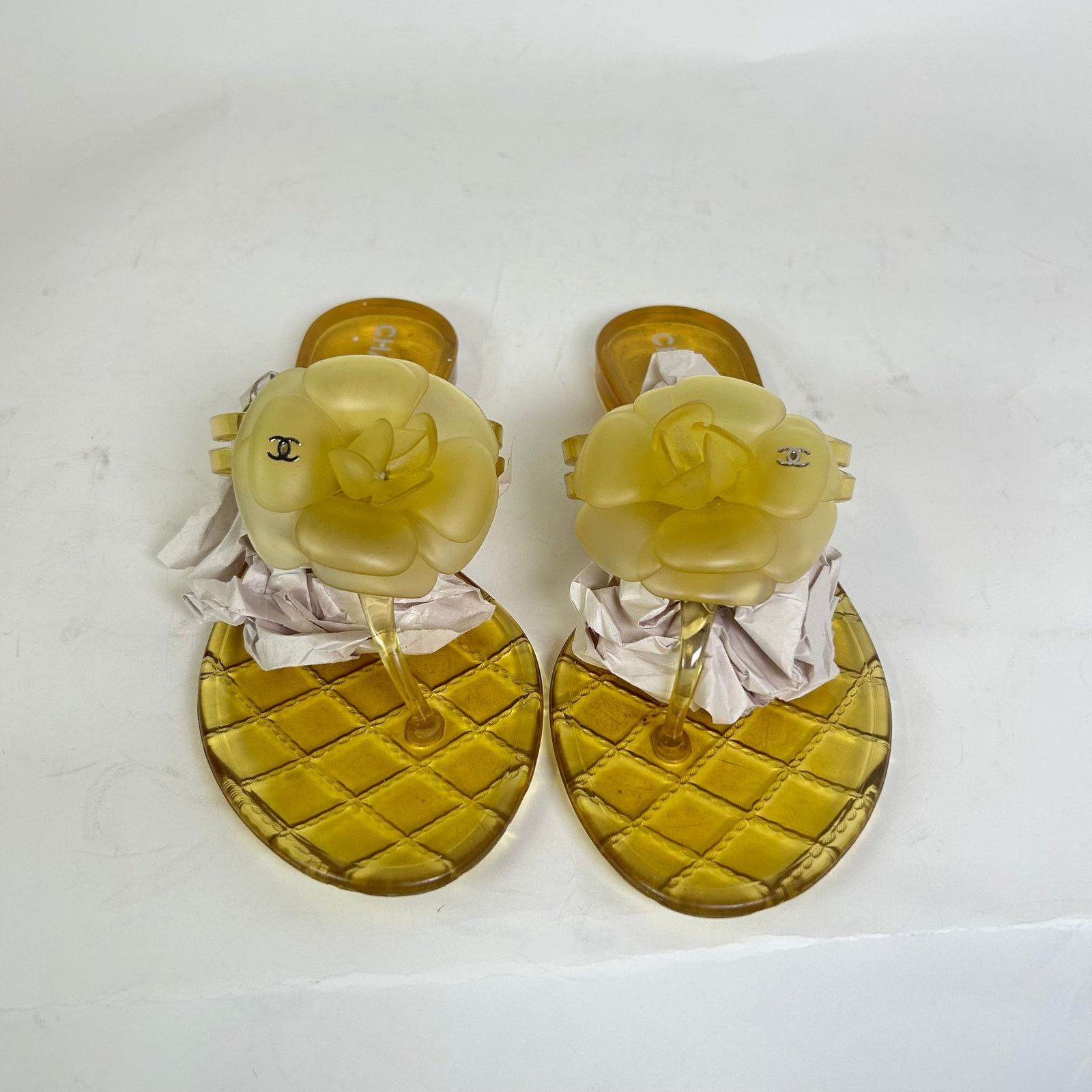 Chanel Chanel Yellow Camellia CC Jelly Sandals Size 38 Size US 7.5 / IT 37.5 - 2 Thumbnail