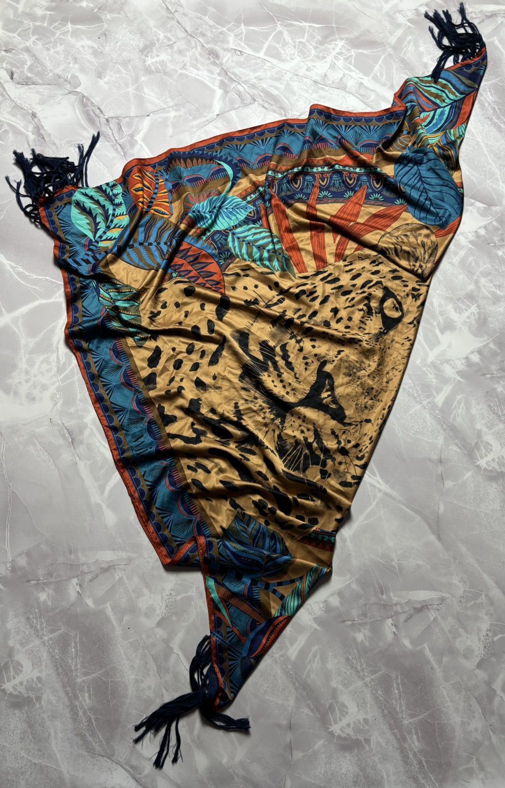 Other Wild Leopard Print Fringed Scarf Large Square Boho Size ONE SIZE - 5 Thumbnail