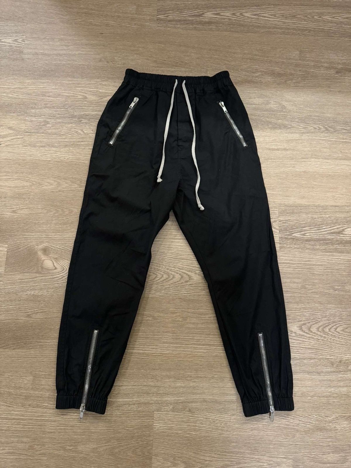 image of Black Rick Owens Zipper Track Pants, Men's (Size 31)