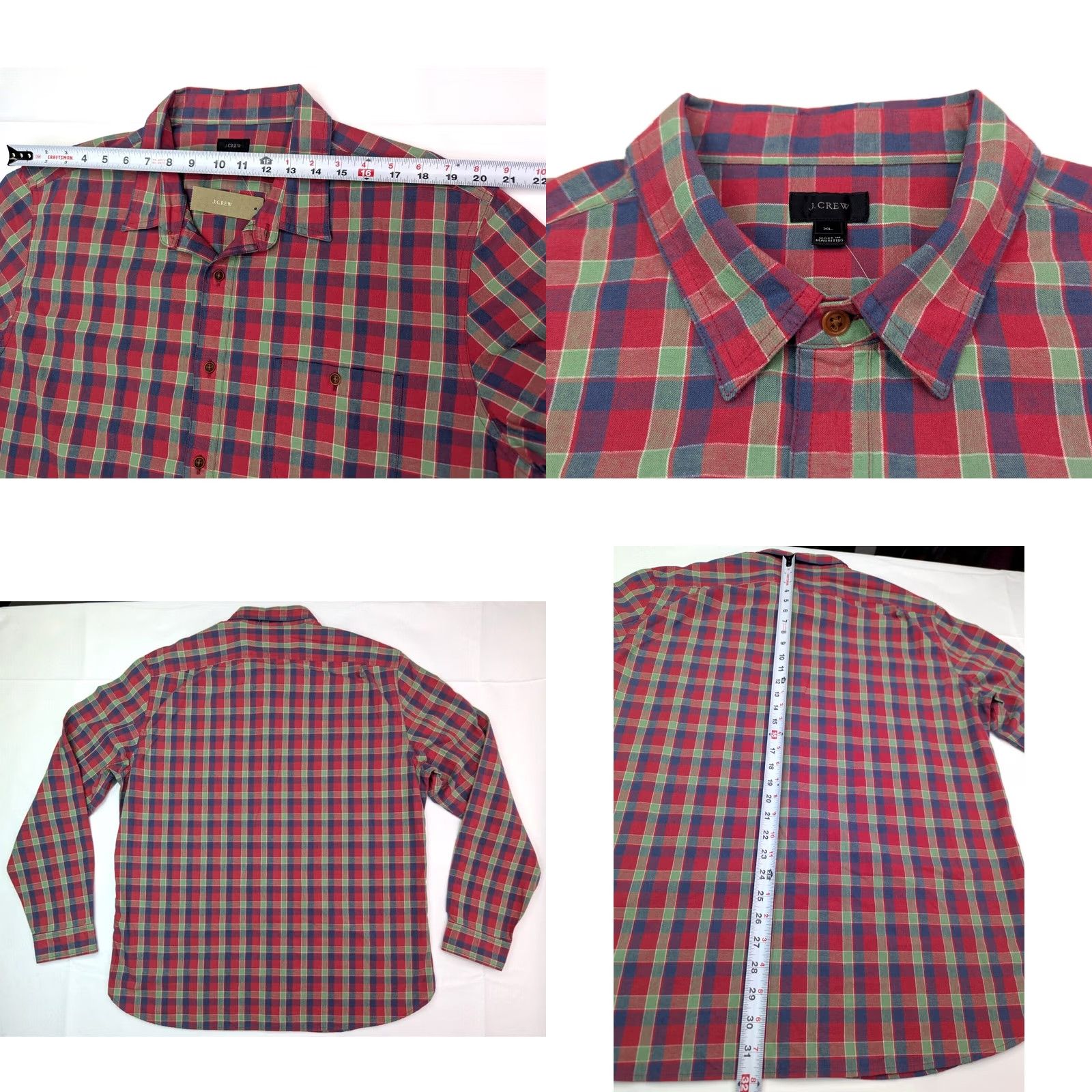 J.Crew J.CREW Button-Down Plaid Shirt XL Men Red Green Cotton Lightweight E6698 Size US XL / EU 56 / 4 - 8 Thumbnail