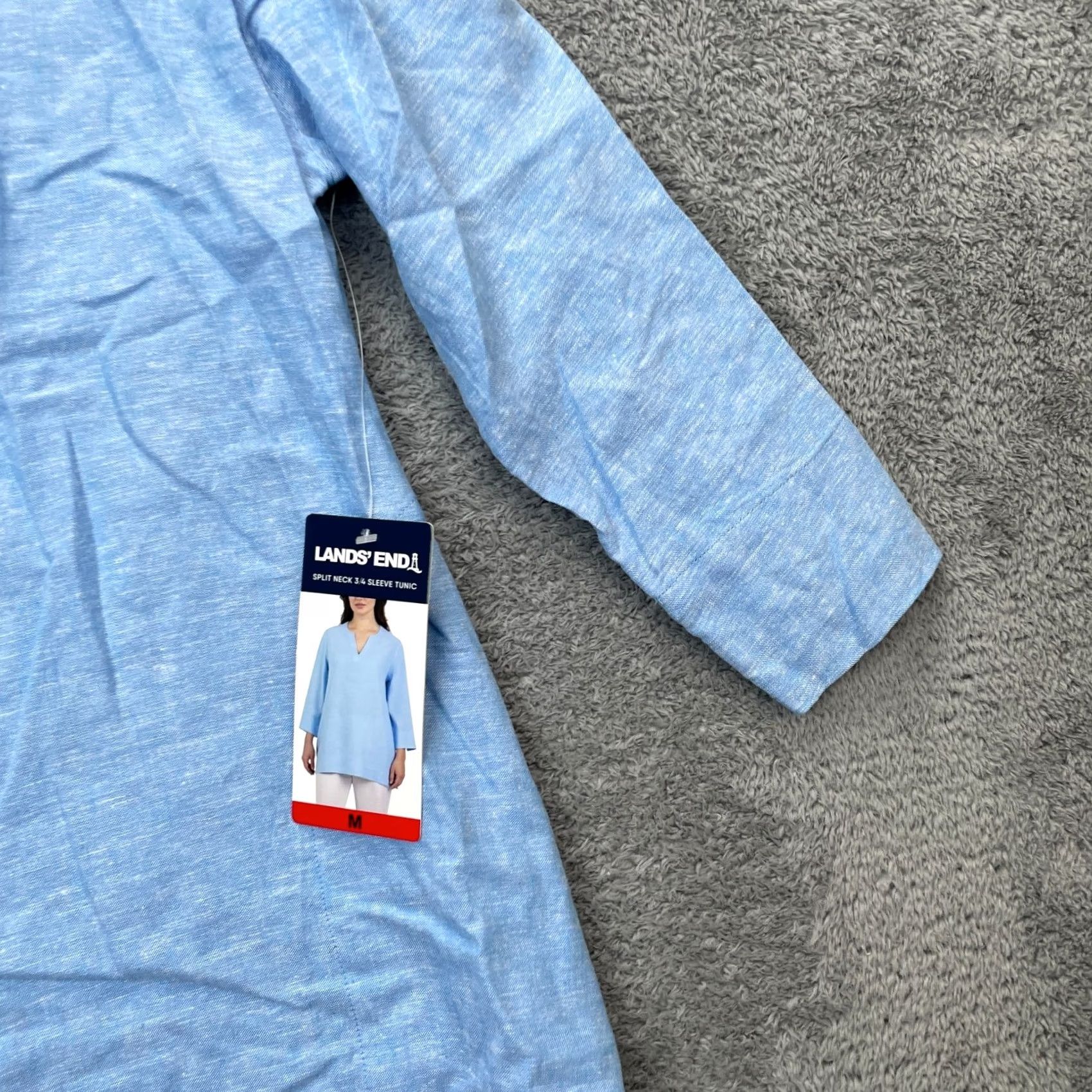 Lands' End Lands' End Top Womens Medium Blue Tunic Linen Blend V-Neck 3/4 Sleeve Pullover Casual Shirt Blouse Tunic Beach Preppy Size M / US 6-8 / IT 42-44 - 4 Thumbnail