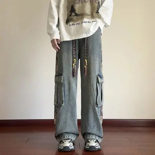 VIBE Flowers Patchwork Cargo Denim Pant Size US 29 - 2 Thumbnail