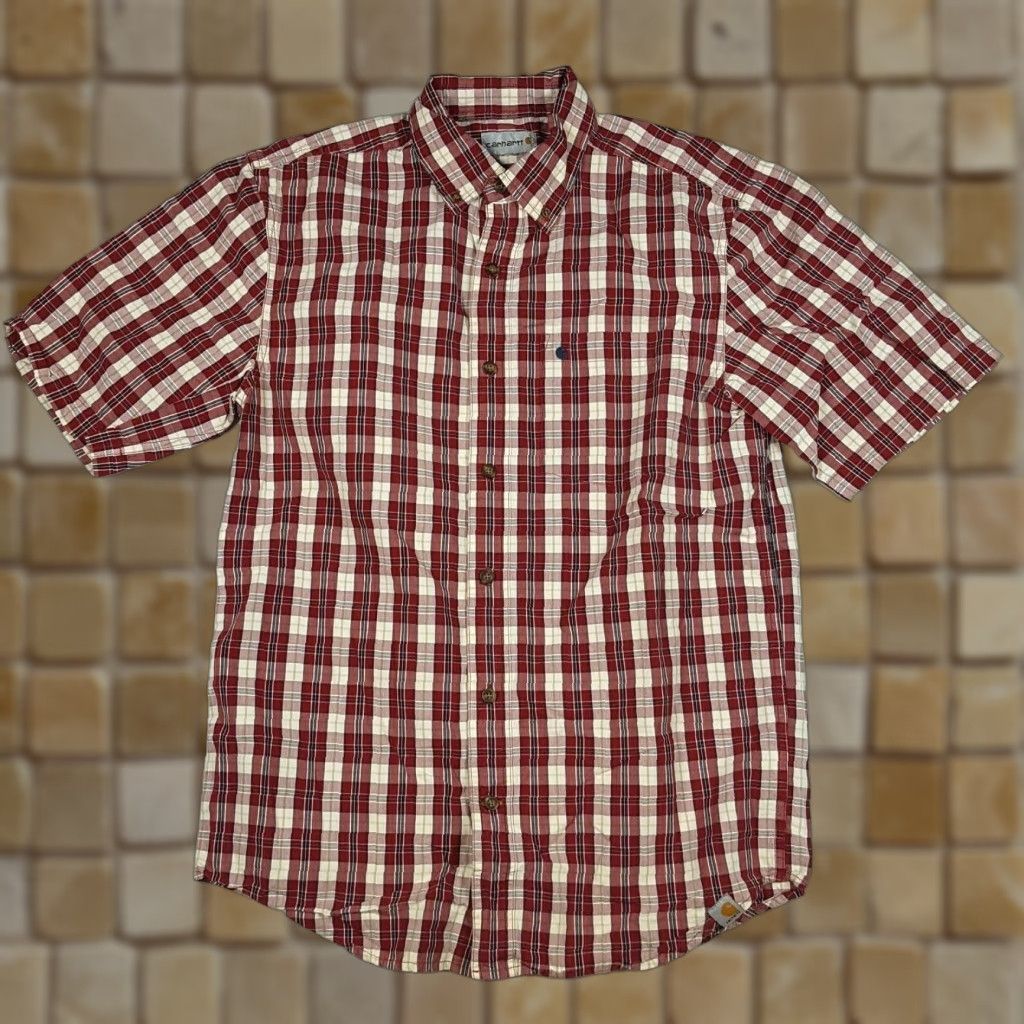 Carhartt Carhartt Red Plaid Button-Up Men's Size M Short Sleeve Shirt Retro Work Wear Shirt Size US M / EU 48-50 / 2 - 1 Thumbnail